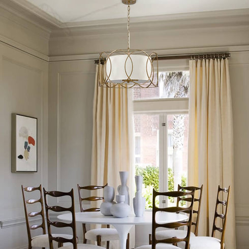 Modern Drum Chandelier Brass Fabric 3-Light Dining Room Pendant